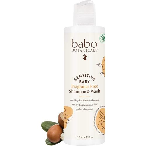 Babo Botanicals Sensitive Baby Fragrance-Free 2-in-1 Shampoo & Wash - Shea Butter, Calendula & Aloe Vera - EWG Verified - Cruelty-Free - Vegan - Pediatrician Tested - For Babies & Kids