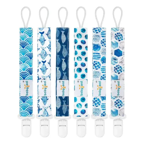 Babygoal Ocean Blue Pacifier Clips, 6 Pack Binky Paci Holder Clips and Leash for Boys and Girls Fits for Most Pacifier, Binkie Styles & Baby Teethers & Toys and Gift 6PS12