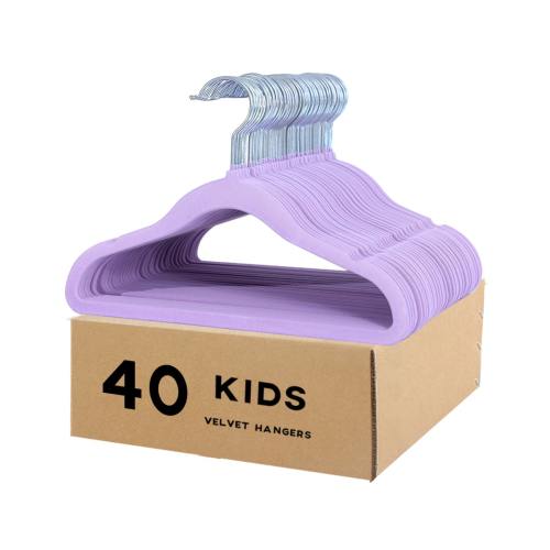 veeyidd Kids Velvet Clothes Hangers, Non Slip Baby Hangers Purple (11.6" Inch - 40 Pack)