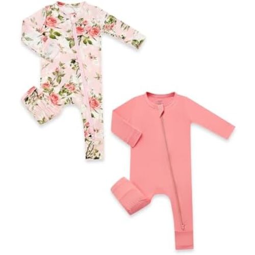 HAPIU Unisex Rayon Made from Bamboo Baby Rompers with Cuffs, 2 Way Zipper YKK, Footless Pajamas Jumpsuit