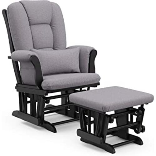 Storkcraft Tuscany Custom Glider and Ottoman with Free Lumbar Pillow (Black/Slate Gray Swirl) - Cleanable Upholstered Comfort Rocking Nursery Chair with Ottoman