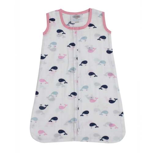 Whales Girls Cotton Muslin Wearable Blanket Pink Navy