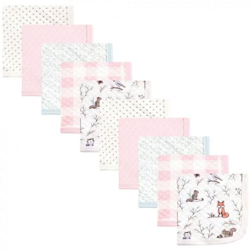 Hudson Baby Infant Girl Quilted Cotton Washcloths, Enchanted Forest, One Size
