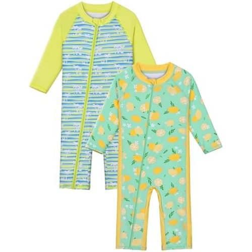 2 Pack Baby Toddler Boy Swimsuit UPF 50+ Sun Protection Long-Sleeve Zip Rashguards One Piece Bathing Suit for 3-36M