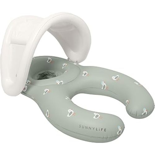 SUNNYLiFE Float Together Baby Seat, Sammy The Seagull Green, PVC, 43.31 x 29.13 x 25.59 inches, Caregiver and Baby Float with Removable Canopy, for 11-15kg Children