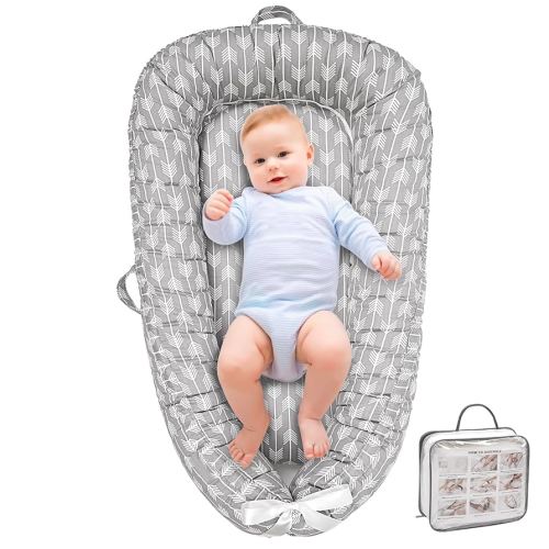 Baby Lounger, Ultra Breathable Soft Cotton Perfect for Tummy Time, Portable & Adjustable Infant Floor Seat for Traveling | Newborn Shower Gift(Arrow)