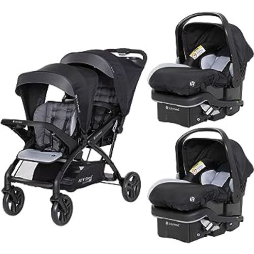 Baby Trend Sit N Stand Tandem Double Stroller 2.0 DLX & 2 EZ-Lift Plus Lightweight Infant Cozy Cover Car Seat Set with 5 Point Safety Harness, Stormy