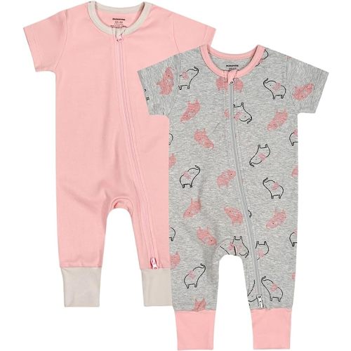 Teach Leanbh Baby Boys Girls 2 Pack Footless Pajamas Cotton Short Sleeve Printing Romper Sleep and Play 3-24 Months - Elephant