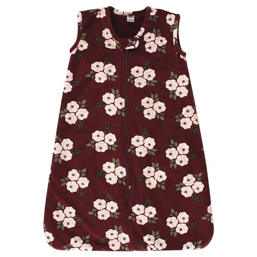 Hudson Baby Unisex Baby Plush Faux Fur Sleeping Bag, Wearable Blanket, Burgundy Floral, 0-6 Months
