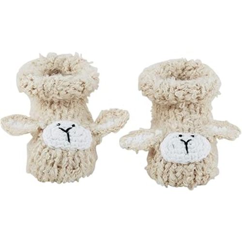 Stephan Baby Knit Animal Face Foot Finder Bootie Socks, Cream Lamb