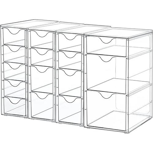 Vtopmart Acrylic Organizer with 16 Drawers (4 Set),Clear Storage Drawers for Office Supplies,Desk Organization and Storage for Makeup,Jewelry,Art Crafts