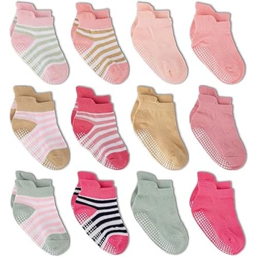 Zaples Baby Non Slip Grip Ankle Socks with Non Skid Soles for Infants Toddlers Kids Boys Girls
