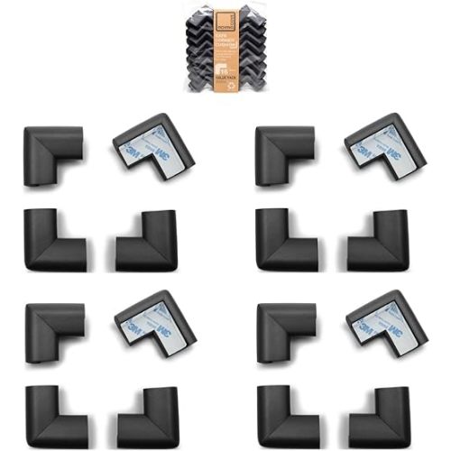 Roving Cove HeftyFit Corner Protector for Baby (16 Large Corners), Heavy-Duty Soft Rubber Foam Furniture Corner Bumper Guards, 3M Adhesive Pre-Taped, Onyx Black