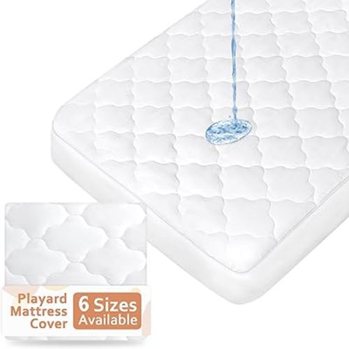 Pack and Play Mattress Pad (6 Sizes), Compatible with Graco Pack and Play On The Go Playard and Portable Playard, Pack and Play Sheets Fitted Waterproof Protector Cover Soft Quilted