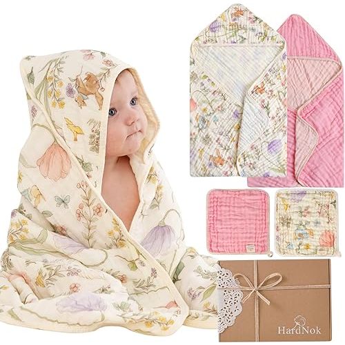 4-Piece Ultra Soft Muslin Baby Towel Set - Ideal for Bath & Beach, (32x32 inches)
