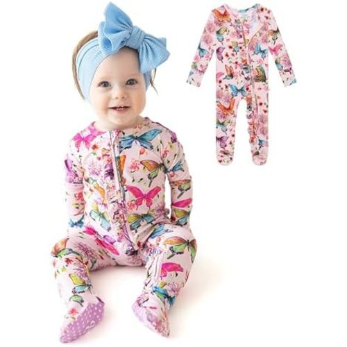 Posh Peanut Footie Pajamas for Baby Girls – Sleepers in Viscose from Bamboo with 2-Way Zipper & Ruffle Trim