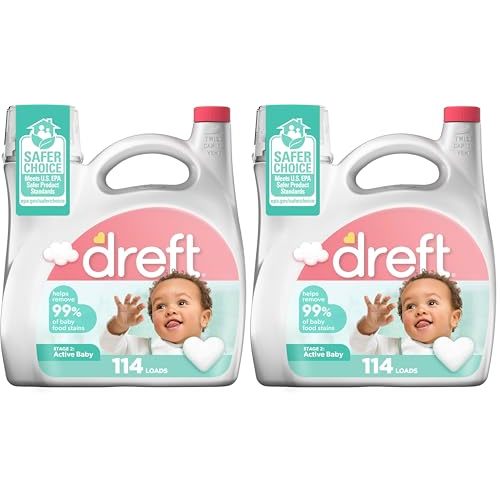 Dreft Toddler Liquid Laundry Detergent, Gentle on Sensitive Skin Laundry Soap, 150 fl oz, 114 Loads (Packaging May Vary) (Pack of 2)