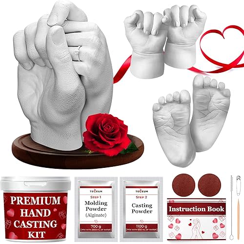 TECEUM Hand Casting Kit – Unique Gift for Babies & Adults – Ideal DIY Gift for Your Loved Ones, Couples, Family – For Wedding, Anniversary, Baby Shower, Mother’s Day, Christmas – Romantic Gifts – Kit1