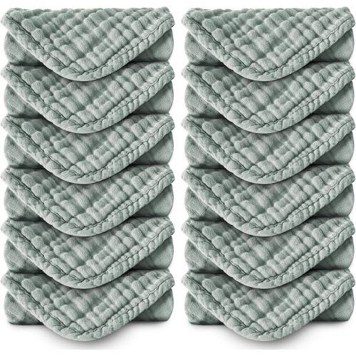 MOON PARK Baby Washcloths, 12 Pack - 12x12 Inches, Small Burp Cloths and Baby Wipes - 100% Cotton Muslin Ultra Soft for Newborn, Infant and Toddlers - Green