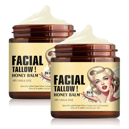Funfunman Whipped Beef Tallow and Honey Balm, Grass Fed Grass Finished Face Cream, Whipped Tallow Honey Balm Moisturizer,Natural Face and Body Moisturizer(2 Bottles)