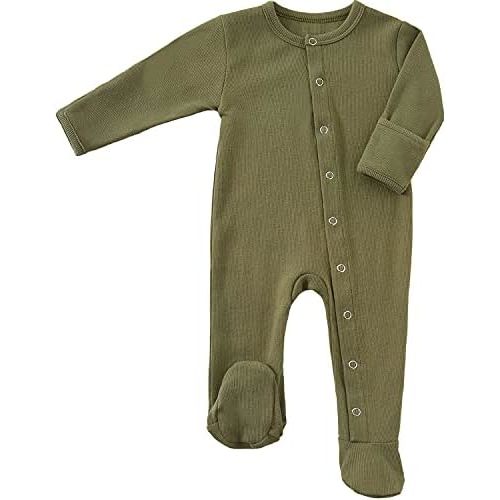 KISBINI Baby Footed Pajamas with Mitten Cuffs Unisex Cotton Snap-up Romper Jumpsuit Sleep and Play 0-12 Months Footies