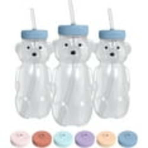The 730 Project Honey Bear Straw Cup for Toddlers, 8oz, Lid, 3-Pack Therapy Set Baby Bottle, Blue