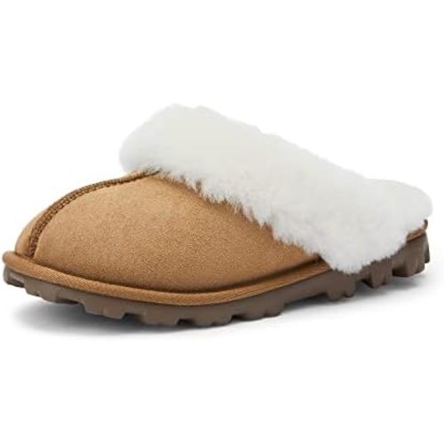 WaySoft Genuine Australian Sheepskin Women Slippers, 100% Shearling Hard Bottom Slippers for Women Indoor and Outdoor Warm Fuzzy Wool Slippers