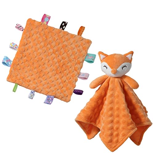 CREVENT Soft Plush Animal Face Security Blankets for Boys and Girls, Great Gifts for Birthday Baby Shower (Orange Fox Lovey +10"X10" Tag)