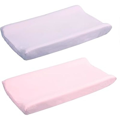 Belsden 2 Pack Microfiber Soft Changing Pad Cover, with 2 Considerate Safety Belt Holes, Durable Diaper Change Table Sheet Set for Baby Girls, 16''x32''x8'', Light Purple & Pink