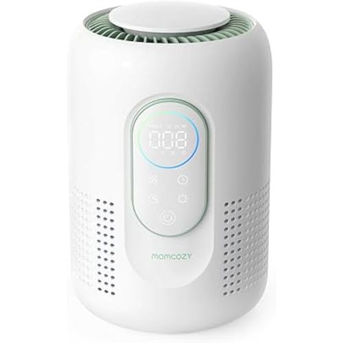 Momcozy Nursery Air Purifier, 4-Filter System with H13 HEPA & Carbon, Real-Time PM2.5 Air Quality Monitor & Display with 3-Color Status, Baby Air Purifier with 21 dB Sleep Mode, Dimmable Night Light