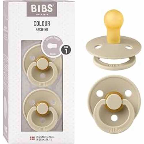 BIBS Pacifiers | Natural Rubber Baby Pacifier | Set of 2 BPA-Free Soothers | Made in Denmark | Vanilla | Size 0-6 Months