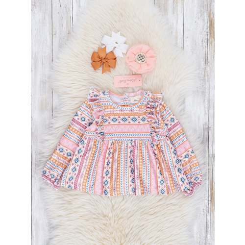 Retro Print Ruffle Swing Shirt