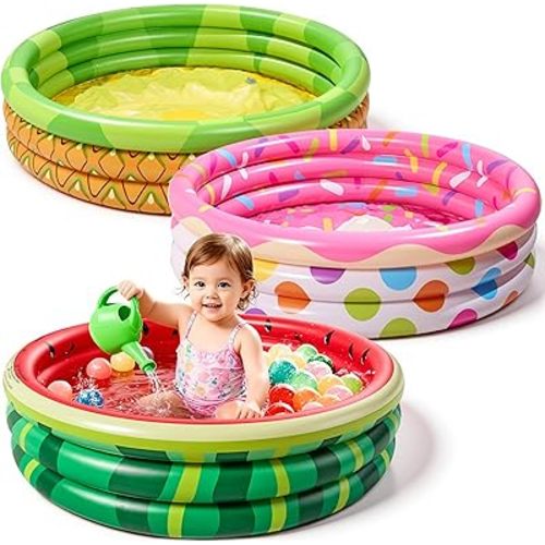 3 Pack 45" X 10" Inflatable Kiddie Pools, Watermelon & Pineapple & Cupcake Swimming Pool for Kids Seasonal Merriment, Indoor&Outdoor Water Pool Baby Swimming Pool Pit Ball Pool
