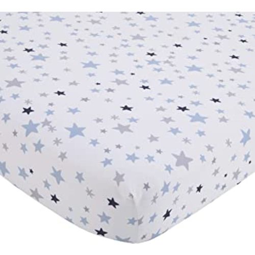 NoJo Shine On My Love - Stars Navy, Light Blue & White Fitted Crib Sheet, Navy, Light Blue, White (4211003P)