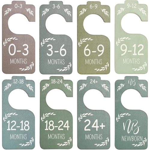 8 Pcs Closet Dividers for Baby Clothes Organizer, Wooden Shower Nursery Decor Double-Sided Colorful Hanger for Newborn to 24 Months