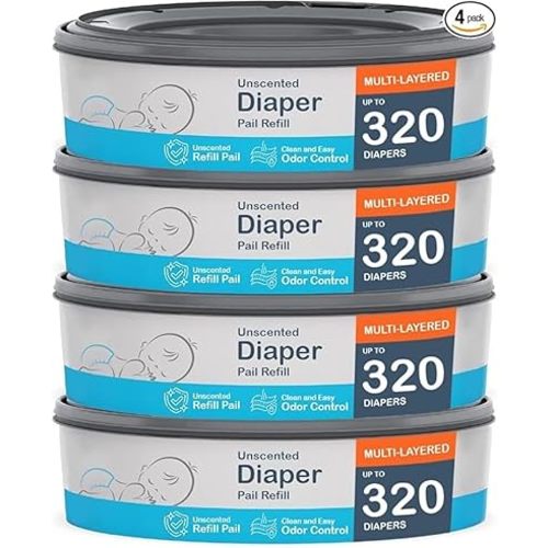 Compatible with Diaper Genie Pails, 4-Pack, 1280 count