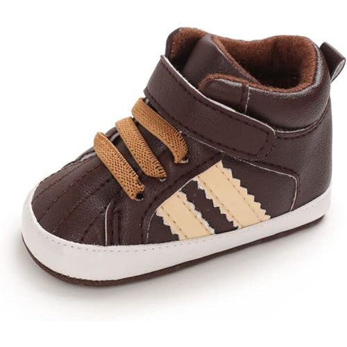 Sekantrol Newborn Baby Boys Girls First Walker Crib Shoes Soft Rubber Sole Infant Sneakers Fashion High-Top Non-Slip Toddler Oxford Dress Moccasins - 6-12 Months Infant - 06-brown