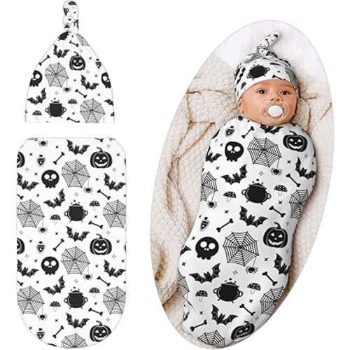 Gothic Swaddle Blanket for Baby, Goth Swaddling Sleeping Bag Sack, Halloween Pumpkin Bat Baby Stuff