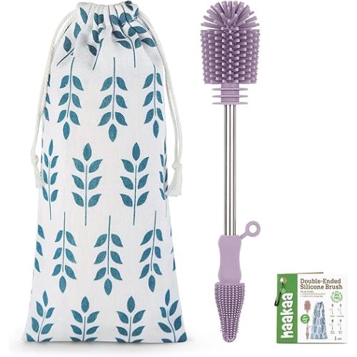 haakaa Cleaning Brush Silicone Bottle Brush Double-Ended Soft Silicone Bristles for Breast Pumps, Breast Milk Collectors, Baby Bottles, Teats, Breastmilk Storage Bags, Detachable - Lavender -1pk