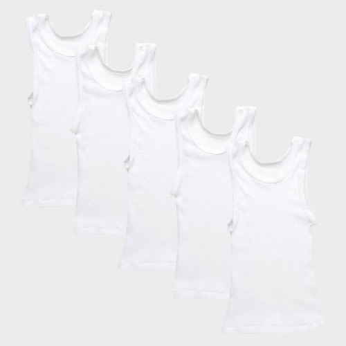 Hanes Toddler Boys' 5pk Tank Top - White 4T: Cotton-Polyester Blend, Crew Neck, Machine Washable, Standard Fit, Solid Pattern