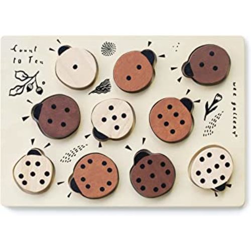 Wee Gallery Wooden Tray Puzzle Count to Ten Ladybugs - Montessori Toys for Early Learning & Fine Motor Skill Development - Sustainable Educational Toys for Kids - (10x 7 Inches)
