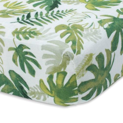 Little Unicorn Cotton Muslin Fitted Crib Sheet - Tropical Leaf: Standard Crib Size, 9" Deep Pocket