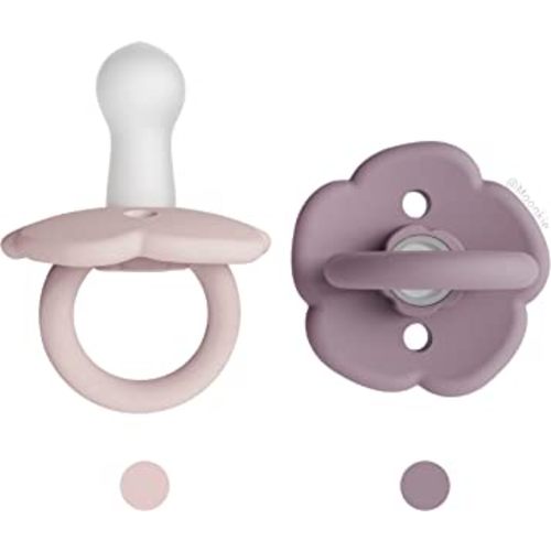 Moonkie Natural Rubber Pacifiers Set of 2, BPA-Free Comfy Safe Baby Pacifier Newborn Essentials | Ages 0 Month up (Baby Pink/Pale Mauve)