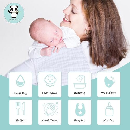 HIPHOP PANDA 10 Pack 6-Layers Muslin Burp Cloths Large - Durable 100% Cotton - Baby Essentials Extra Absorbent and Soft Boys & Girls Rags for Newborn Registry (White, 20" X10") - 20x10 Inch (Pack of 10)