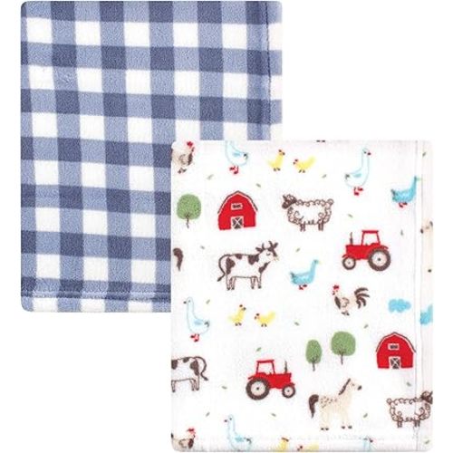 Hudson Baby Unisex Baby Silky Plush and Coral Fleece Blanket, Boy Farm Animals, 30x36 inches