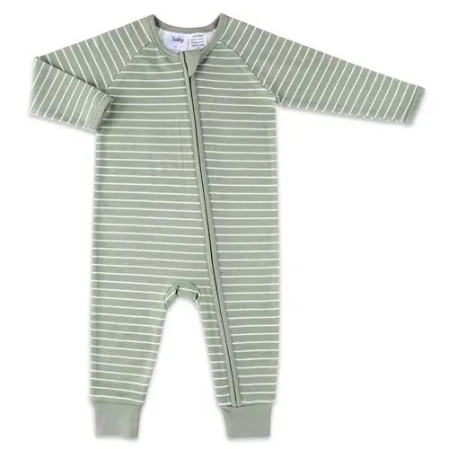 $19.99- 4Baby Zip Coverall Long Sleeve Stripe 1 Tog Olive | Baby Bunting AU