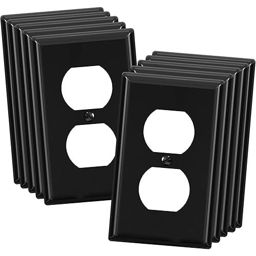 ELEGRP Duplex Receptacle Outlet Covers, 1-Gang Standard Size Wall Plates, Unbreakable Polycarbonate Dual Outlet Faceplates Covers, UL Listed, Color-matched Screws Included (10 Pack, Glossy Black)