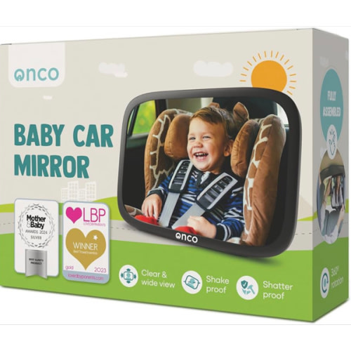 Onco Baby Car Mirror Rear Facing - Double Award-Winning Convex Car Mirror for Baby, 100% Shatterproof & Shakeproof with 360° Rotation, Newborn Essentials (9.6 x 6.9 in)