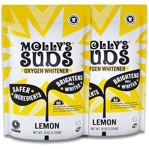 Molly's Suds Oxygen Whitener | Powerful Bleach Alternative, Chlorine Free & Color Safe | Brightens Whites and Removes Stains (Pure Lemon Essential Oil - 158 oz)