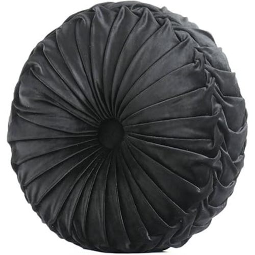 S_SSOY Round Throw Pillow for Couch Decorative 13"X13" Pumpkin Round Velvet Cushion for Sofa Bed Chair Floor Car Decorative (Black)
